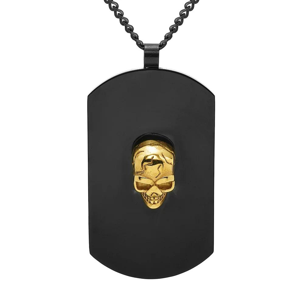 Men's Boston Bay Diamonds Yellow & Black Ion Plated Stainless Steel Skull Dog Tag Pendant Necklace, Size: 24", Two Tone Product Image