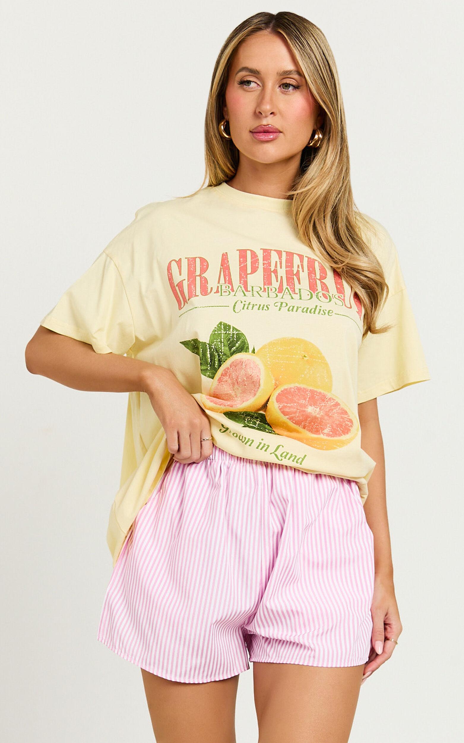 Duffy Two Piece Top and Shorts Set - Grapefruit Paradise T-shirt Set in Yellow/Pink Product Image