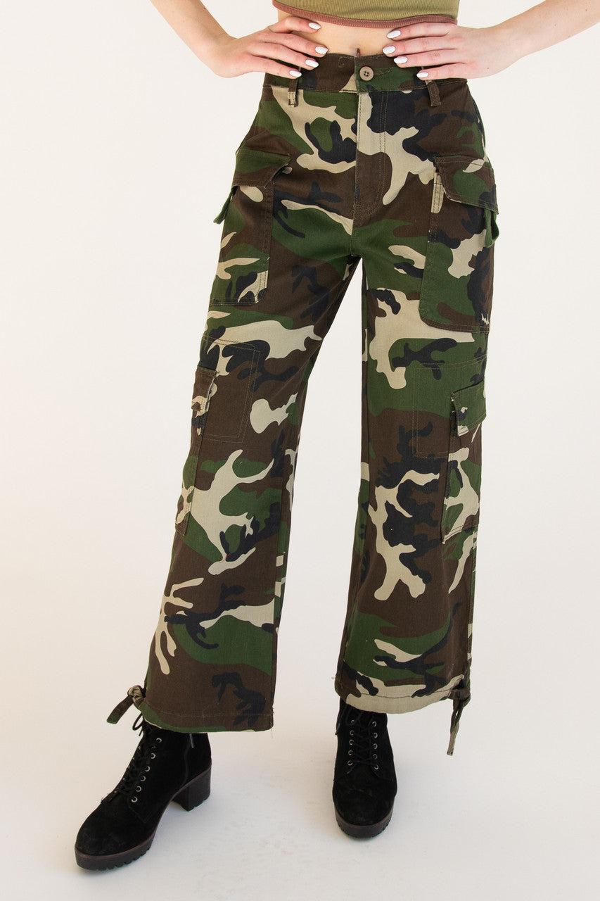 Drawstring Camo Cargo Pants Product Image