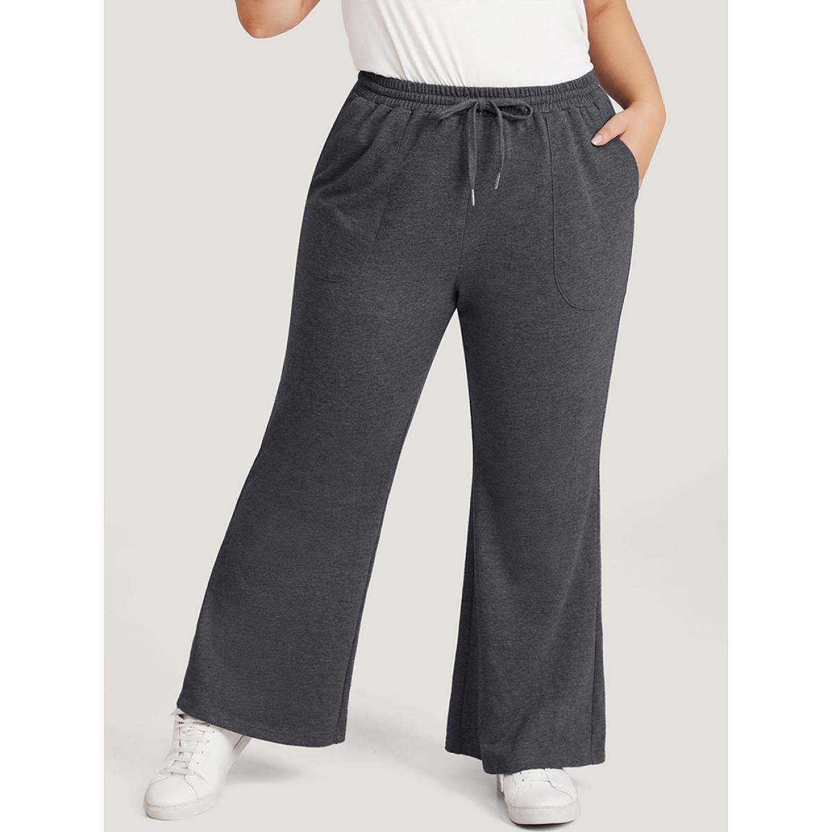 Plain Drawstring Slant Pocket Sweatpants DimGray Plus Size Women Casual Dailywear Plain 10/M Bloomchic Product Image