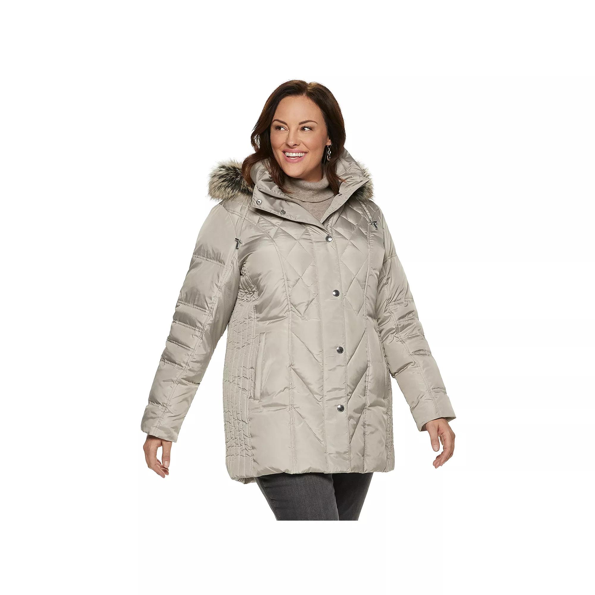 Plus Size TOWER by London Fog Hooded Faux-Fur Down Puffer Coat, Women's, Size: 2XL, White Product Image