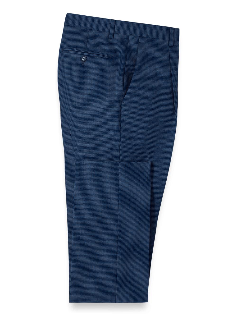 Wool Houndstooth Single Pleat Suit Pants - Blue Product Image