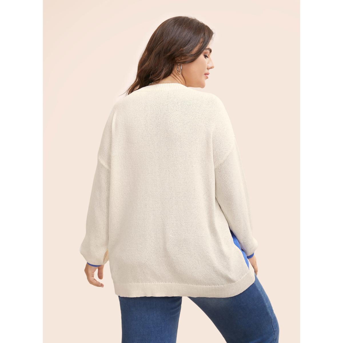 Plus Size Round Neck Rainbow Contrast Texture Pullover Multicolor Women Casual Long Sleeve Round Neck Everyday Pullovers BloomChic 14-16/1X Product Image