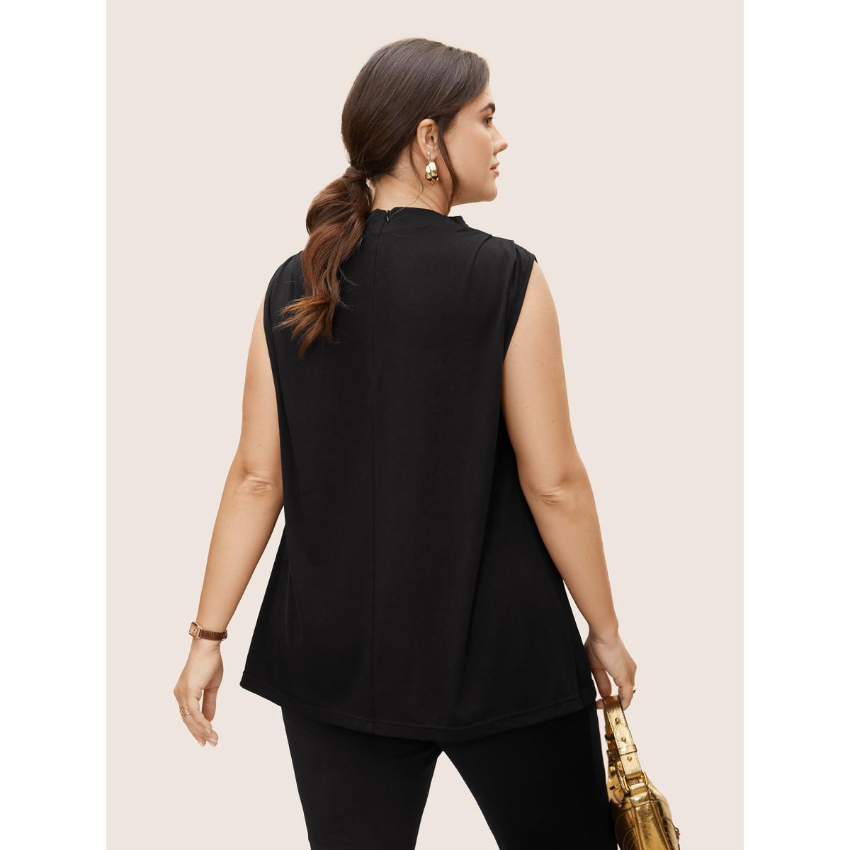 Plus Size Supersoft Essentials Solid Mock Neck Tank Top Women Black At the Office Pleated Mock Neck Work Tank Tops Camis BloomChic 26/4X Product Image