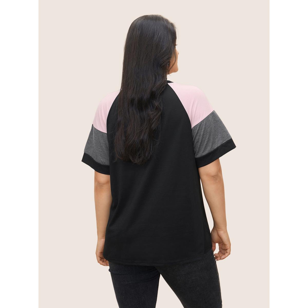 Plus Size Colorblock Contrast Crew Neck Raglan Sleeve T-shirt MistyRose Women Casual Contrast Colorblock Everyday T-shirts BloomChic 28/5X Product Image