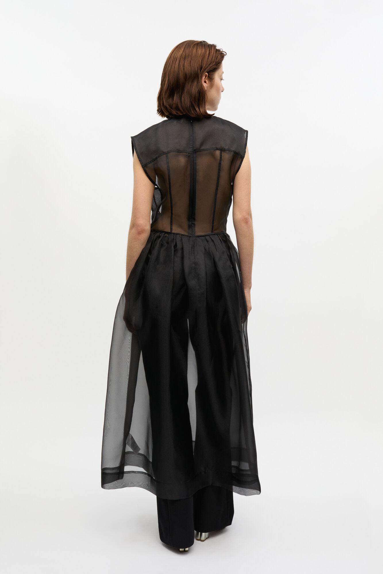 Black Technical Organza Corset Midi Dress Product Image