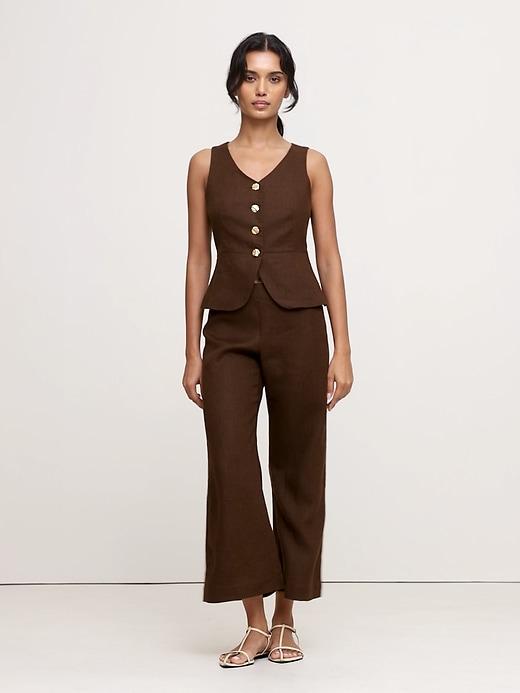 Mid-Rise Kick-Flare Lace-Trim Linen Ankle Pant Product Image