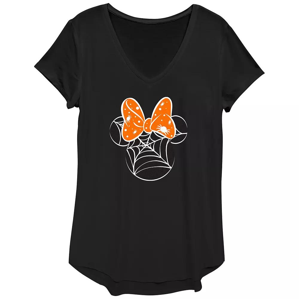Disney's Minnie Mouse Juniors' Spider Web Head V-Neck Graphic Tee, Women's,  Product Image