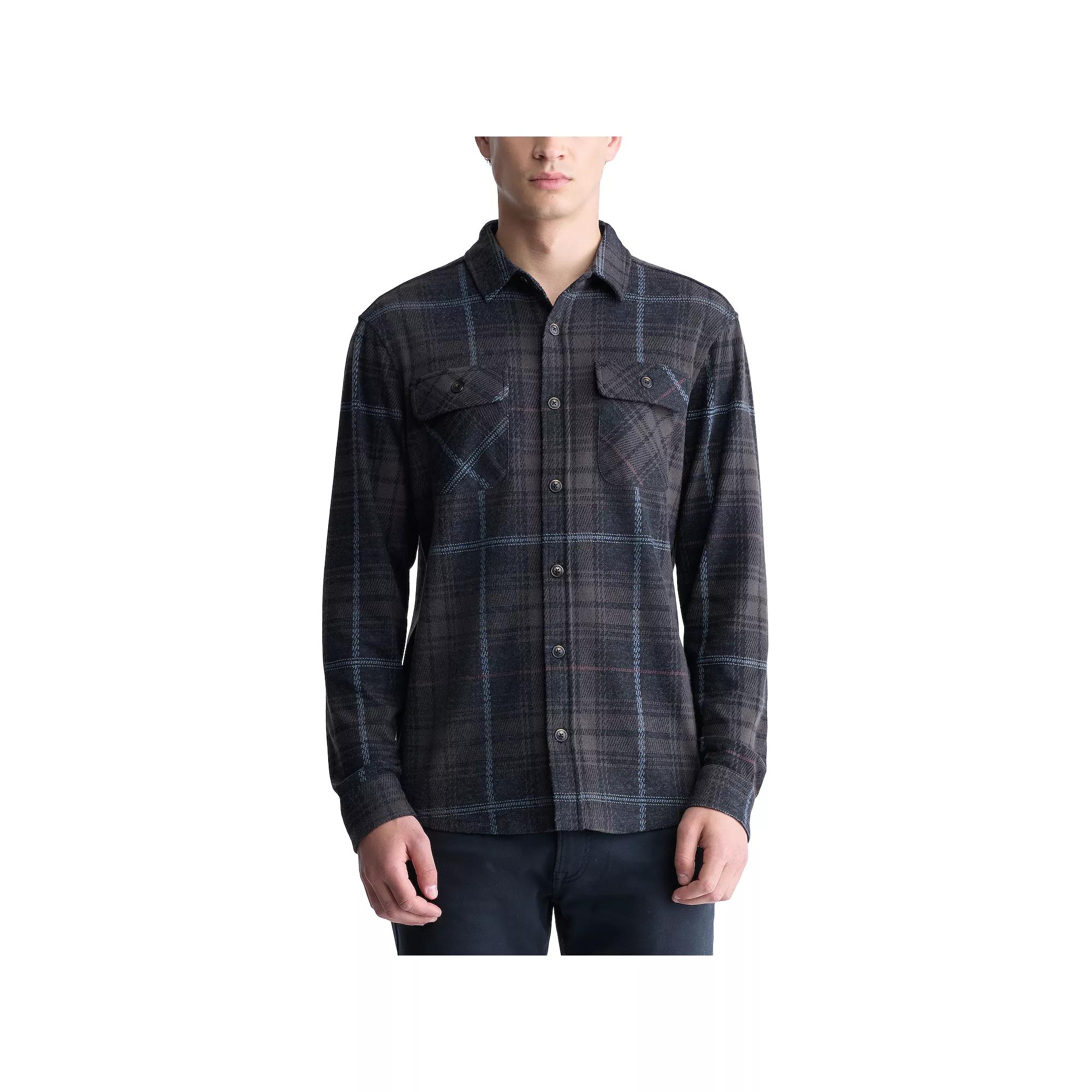 Men's Buffalo Jeans Stretch Knit Flannel Shirt, Size: Medium, Black Product Image