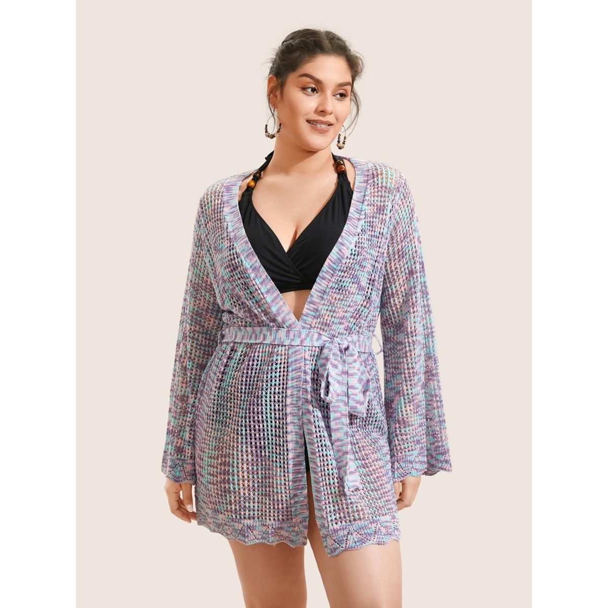 Plus Size Heather Cut Out See Through Ties Swim Cover Up Women's Swimwear Multicolor Beach See through Curve Swim Cover Ups BloomChic 12/L Product Image