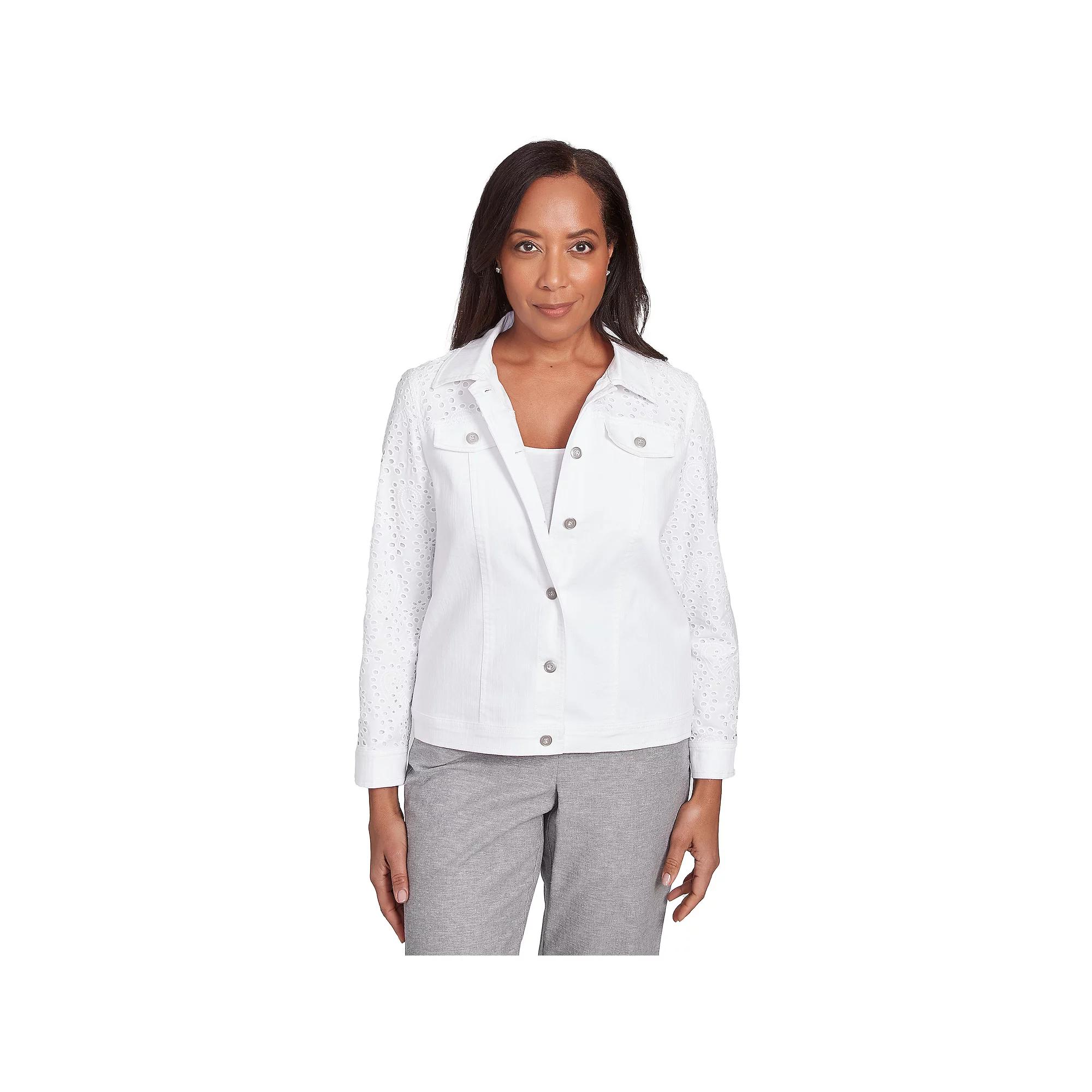 Women's Alfred Dunner Eyelet Long Sleeve Jacket, Size: Small, White Product Image