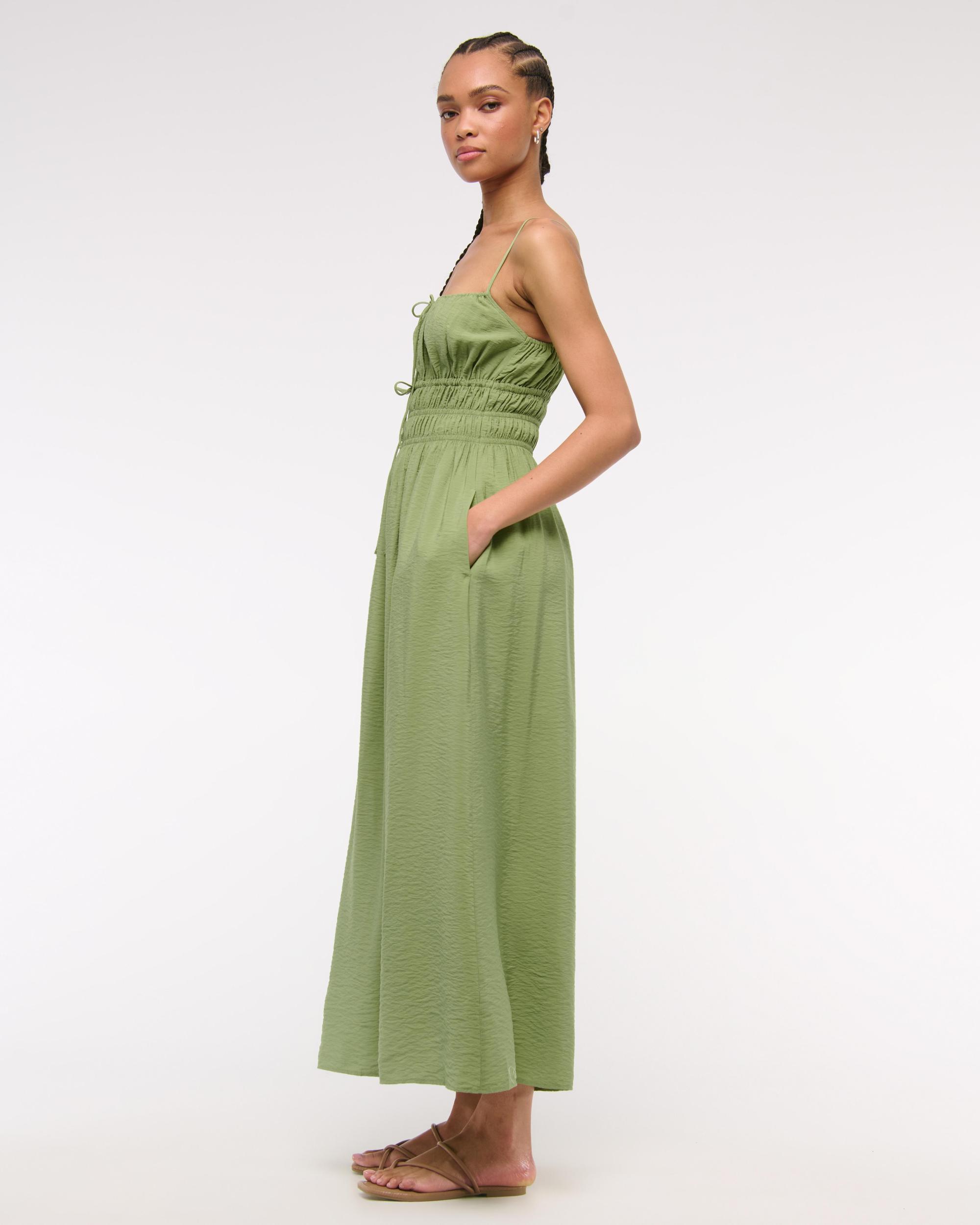 Smocked Tie-Front Maxi Dress Product Image