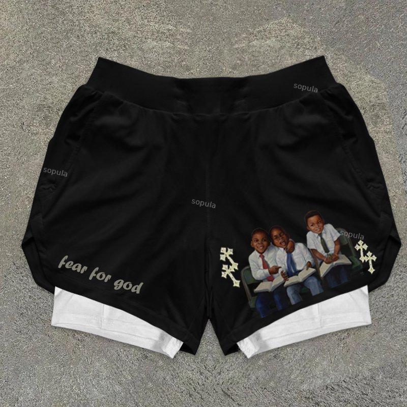 Sopula Let's Go Print Graphic Double Layer Men's Gym Shorts Product Image