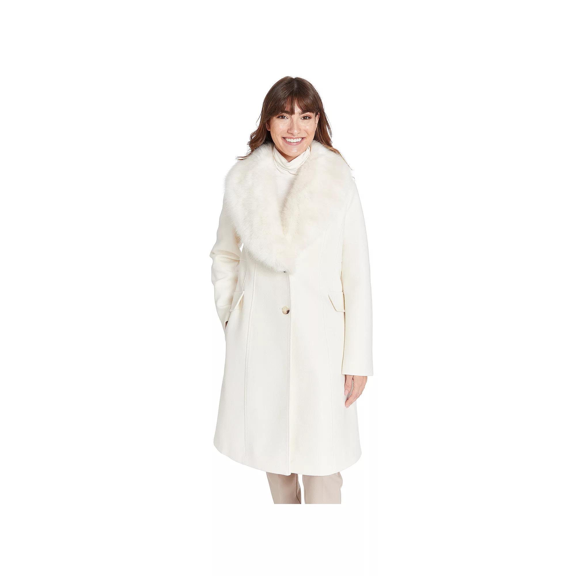 Women's Nine West Faux Fur Collar Button Front Coat,  Product Image