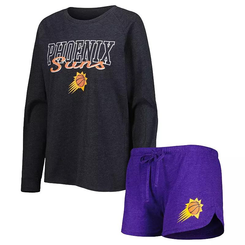 Women's Concepts Sport Heather Black/Heather Purple Phoenix Suns Team Raglan Long Sleeve T-Shirt & Shorts Sleep Set, Size: XL, Phx Charco Product Image