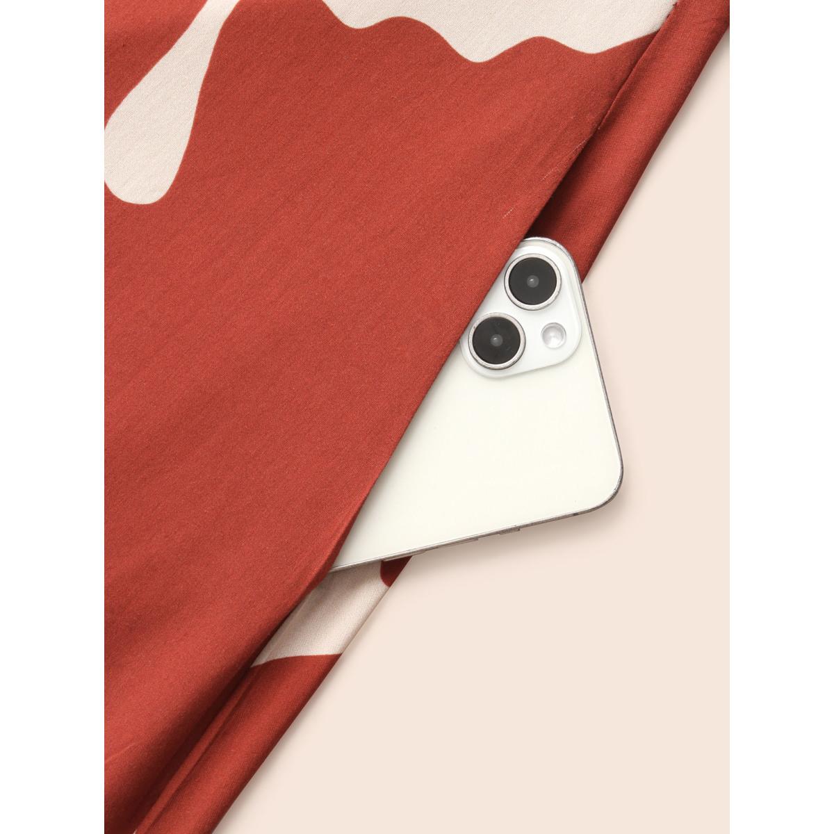 Plus Size Butterfly Print Curved Hem Midi Dress Rust Women Elegant Button Shirt collar Long Sleeve Curvy BloomChic 22-24/3X Product Image