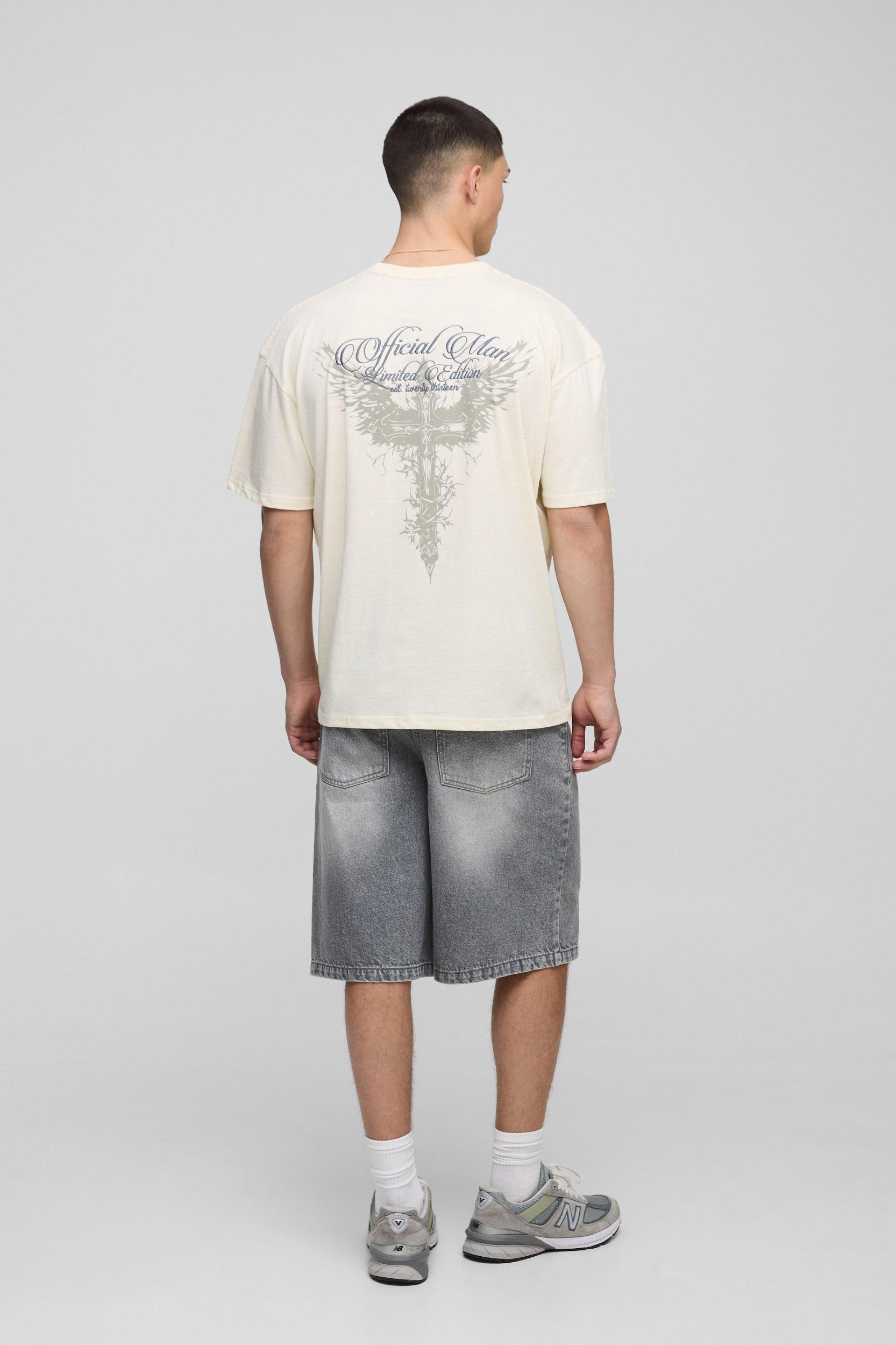 Ecru Oversized Official Man Embroidered Renaissance Cross T-Shirt | boohooMAN USA Product Image