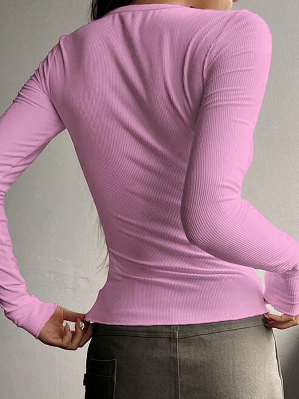 Solid Color Breasted V Neck Slim Long Sleeve Knit Product Image