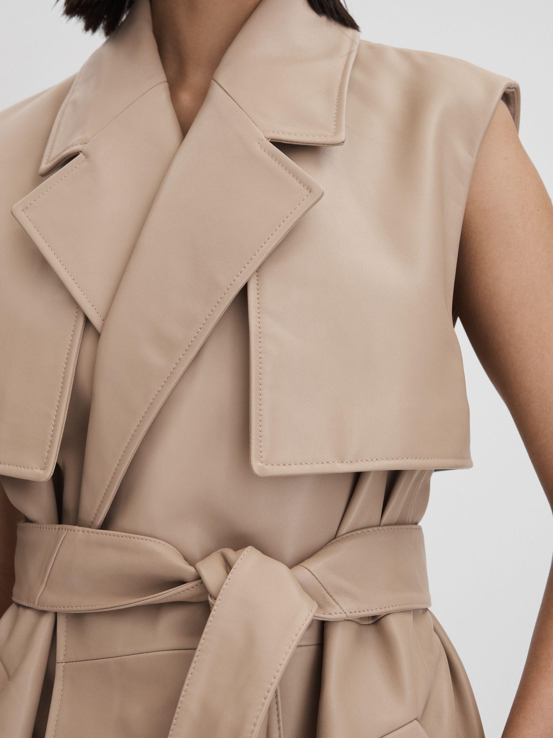 Leather Double Breasted Gilet in Neutral Product Image