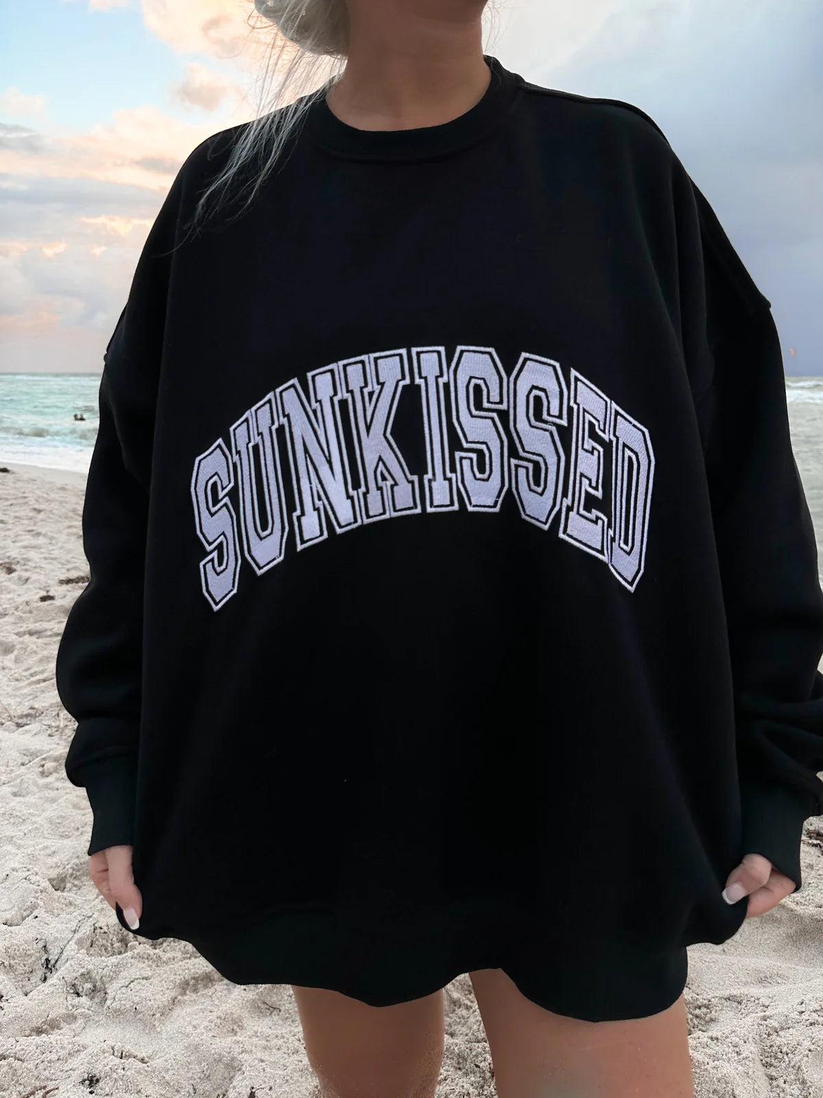 Sunkissed Collegiate Embroider Oversized Crewneck Sweatshirt Product Image
