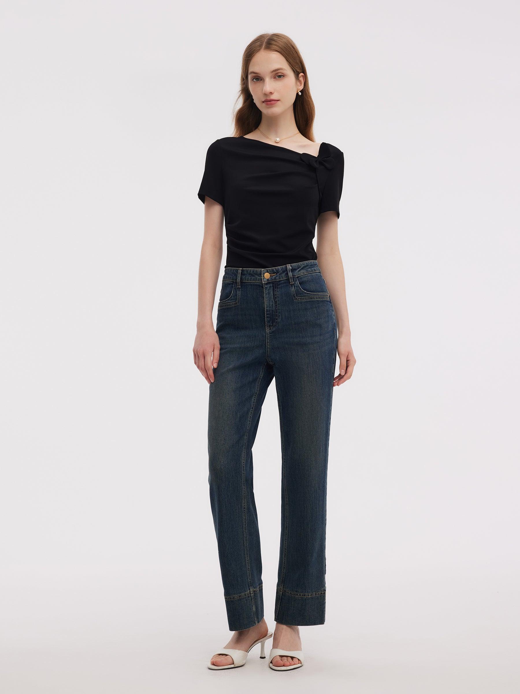 Denim Women Ankle-Length Cuffed Jeans Product Image