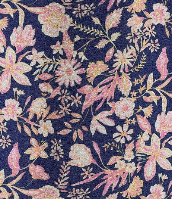 Skies Are Blue Border Floral Print Halter Split-Neck Sleeveless Shift Dress Product Image