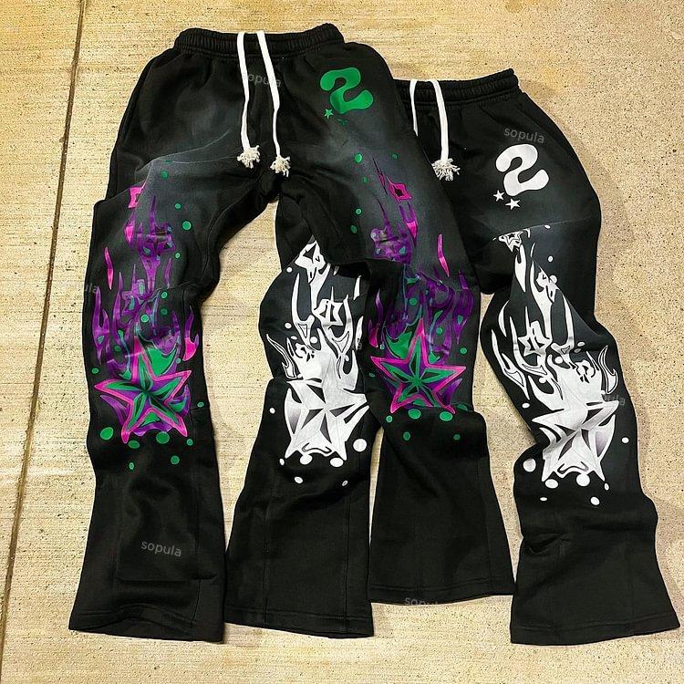 Sopula Vintage Flame Graphic Print Casual Flared Sweatpants Product Image