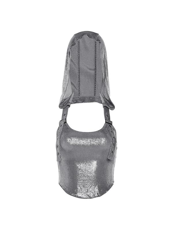 Metallic Eyelet Buckle Hooded Halter Vest Product Image