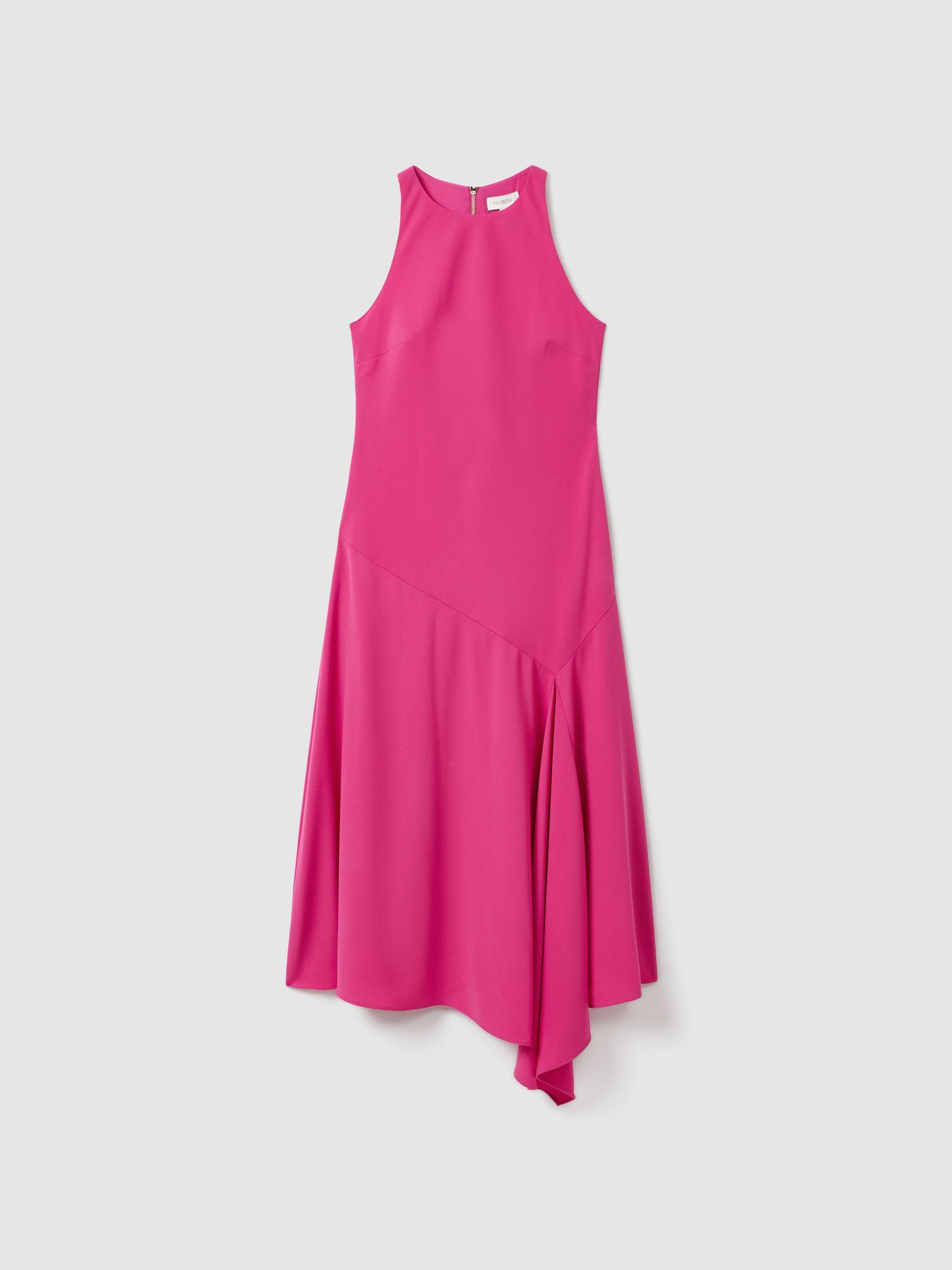 Florere Crepe Asymmetric Midi Dress in Deep Pink Product Image