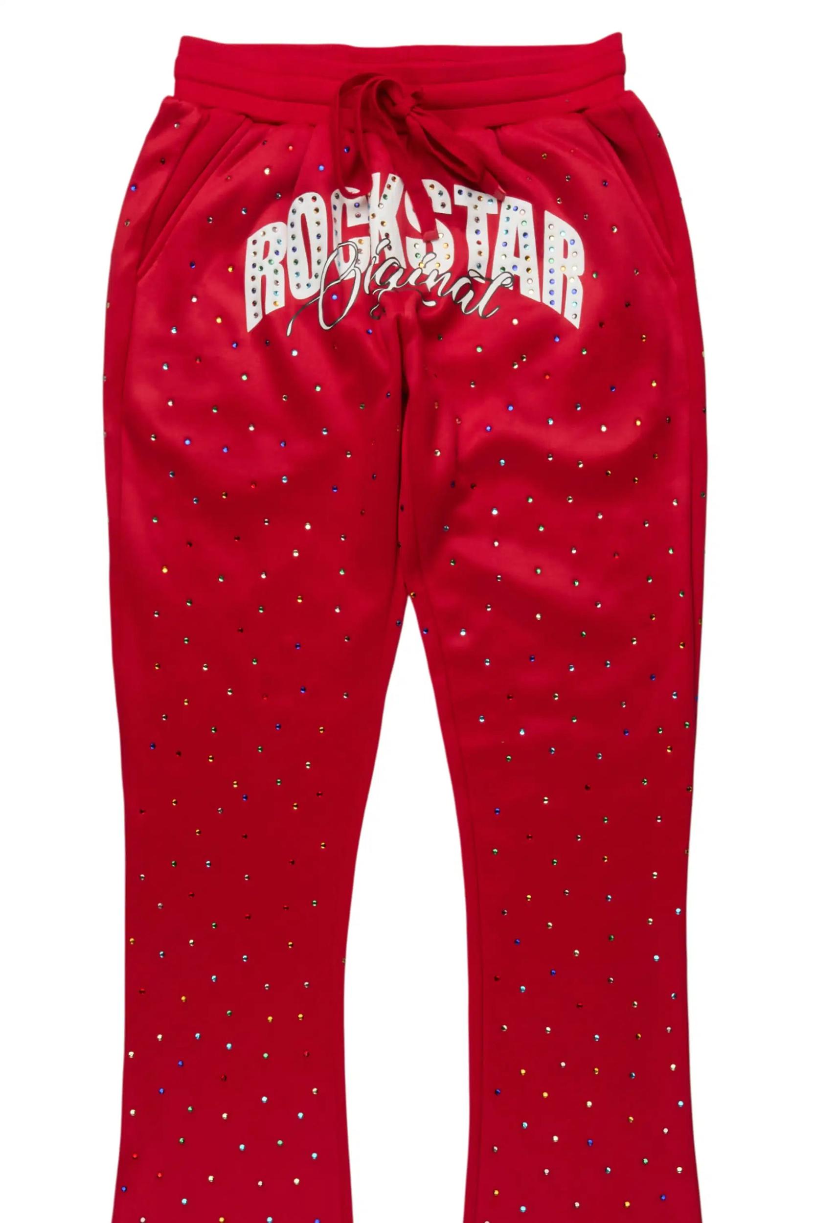 Franchesca Red Rhinestone Stacked Track Pant Female Product Image