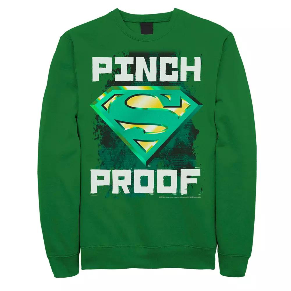 Men's DC Comics Superman Logo "Pinch Proof" St. Patrick's Day Sweatshirt, Size: Medium, Kelly Product Image