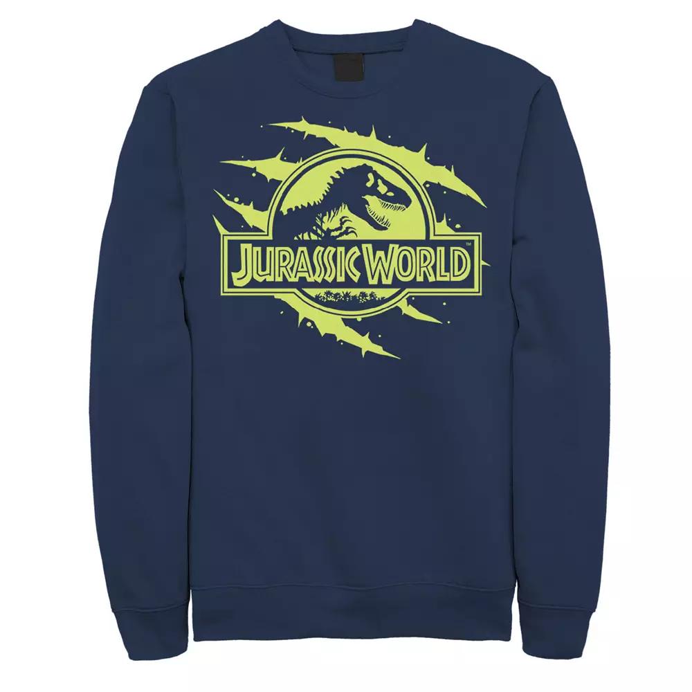 Men's Jurassic World Neon Slash T-Rex Fossil Logo Graphic Fleece Pullover,  Product Image