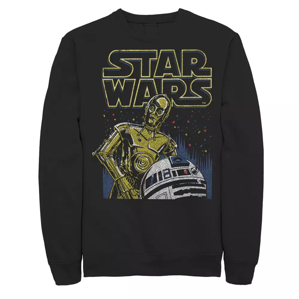 Men's Star Wars R2-D2 And C-3PO Title Logo Poster Sweatshirt, Size: Large, Black Product Image