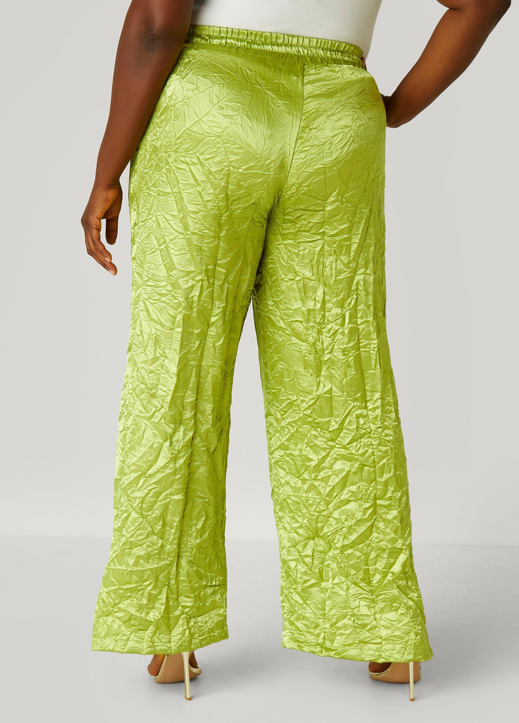 Plus Size Crinkled Satin Split Hem Pants Ashley Stewart Product Image