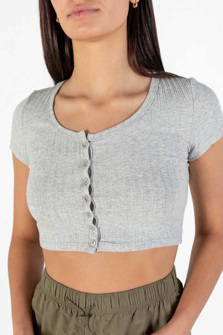 Gray Button Down Crop Tee Product Image
