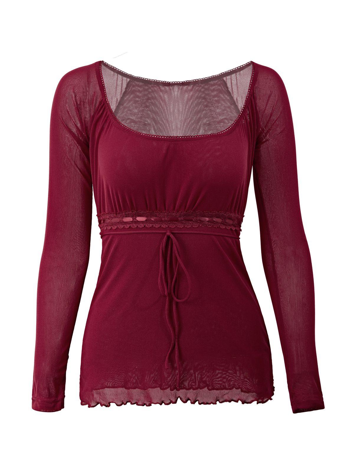 Lace Trim Tie Front Long Sleeve Blouse Product Image