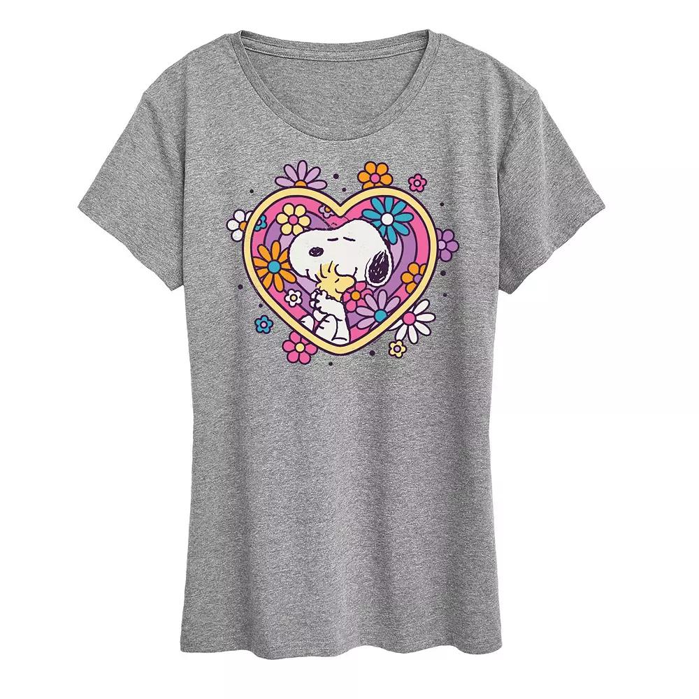 Women's Peanuts Snoopy & Woodstock Hug Heart Flower Graphic Tee, Girl's,  Product Image