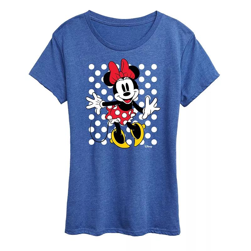 Disneys Minnie Mouse With Dots Graphic Tee, Womens Grey Royal Blue Product Image