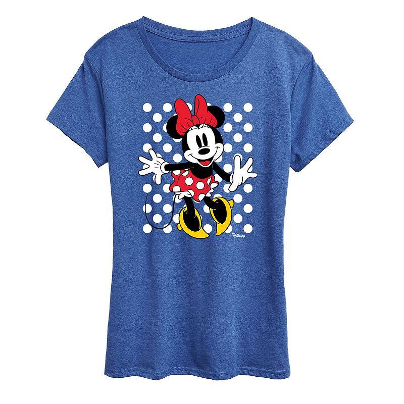 Disneys Minnie Mouse With Dots Graphic Tee, Womens Grey Royal Blue Product Image