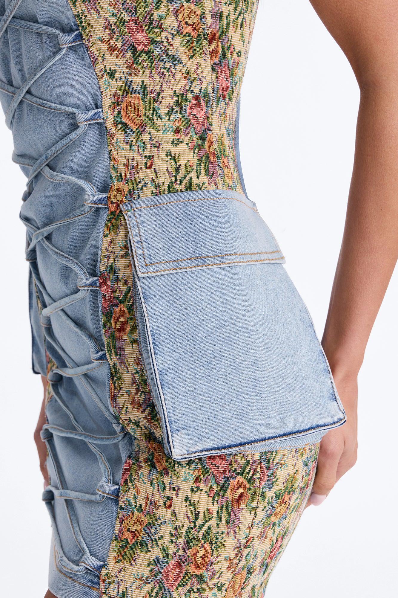 Belle Floral Stretch Denim Mini Dress - Denim Female Product Image