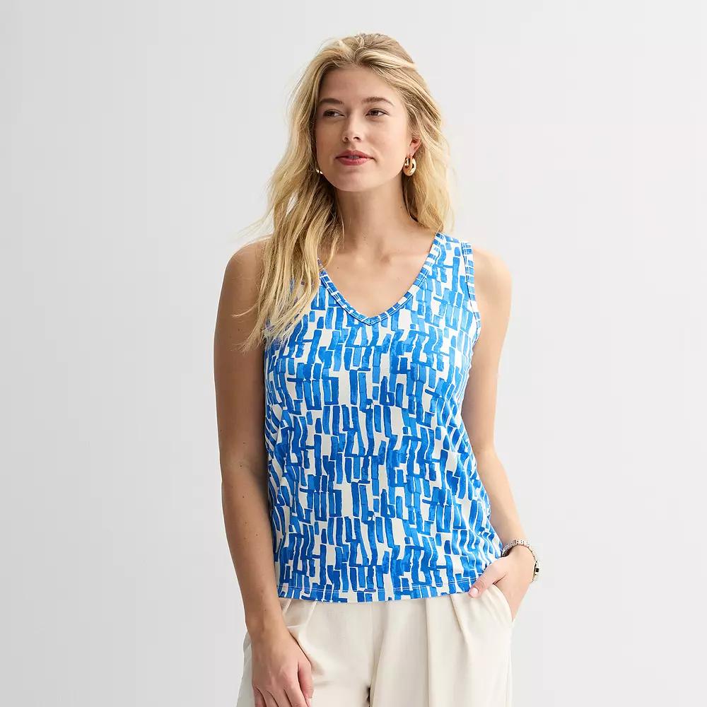 Women's Nine West Easy V-Neck Tank Top, Size: XS, Blue Mid Abstract Product Image