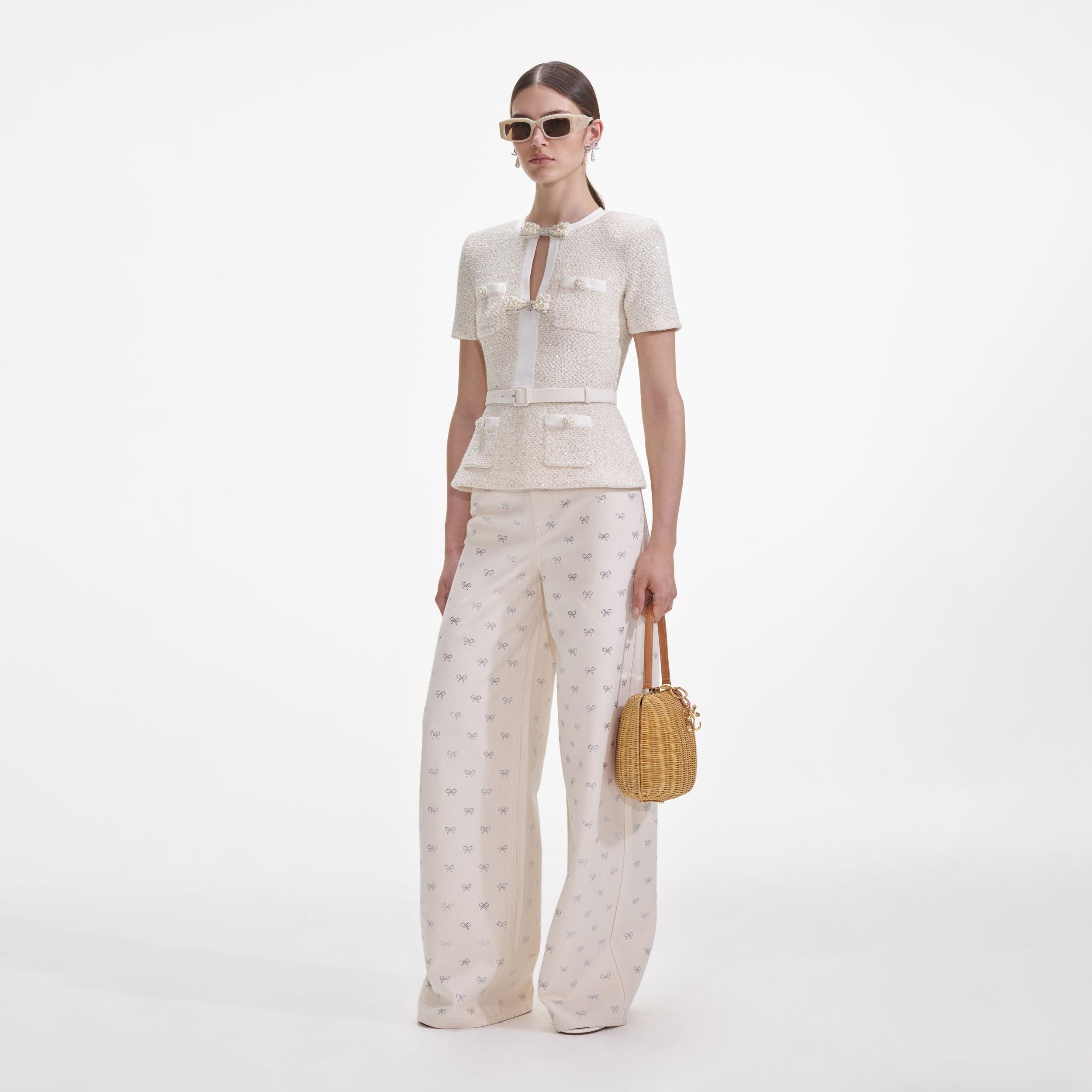 Cream Sequin Knit Top Product Image