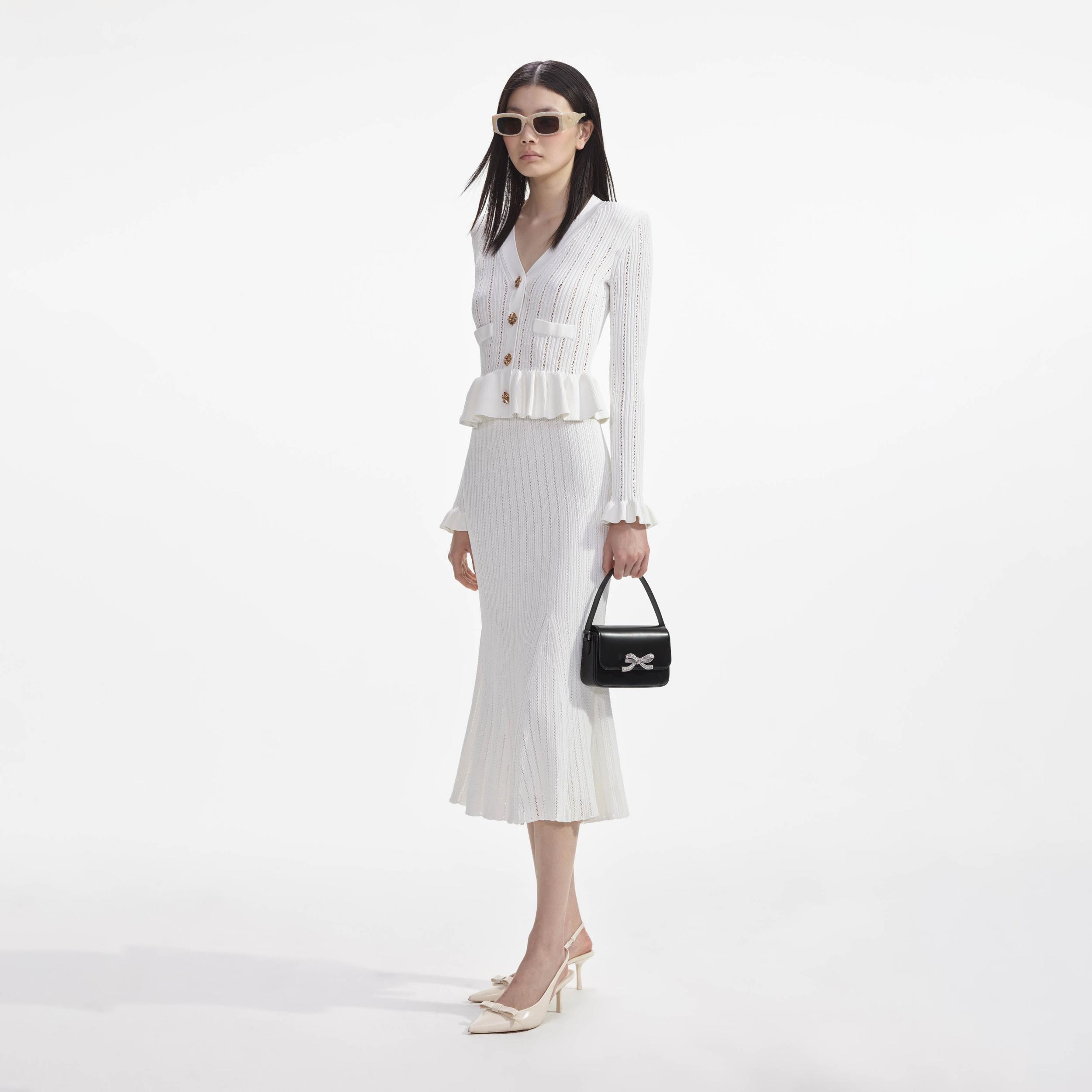 White Knit Peplum Midi Dress Product Image