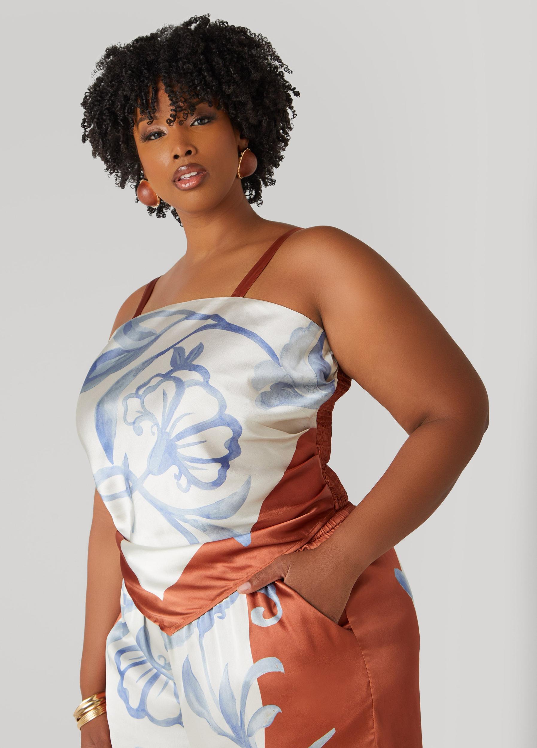 Shirred Floral Satin Top Product Image