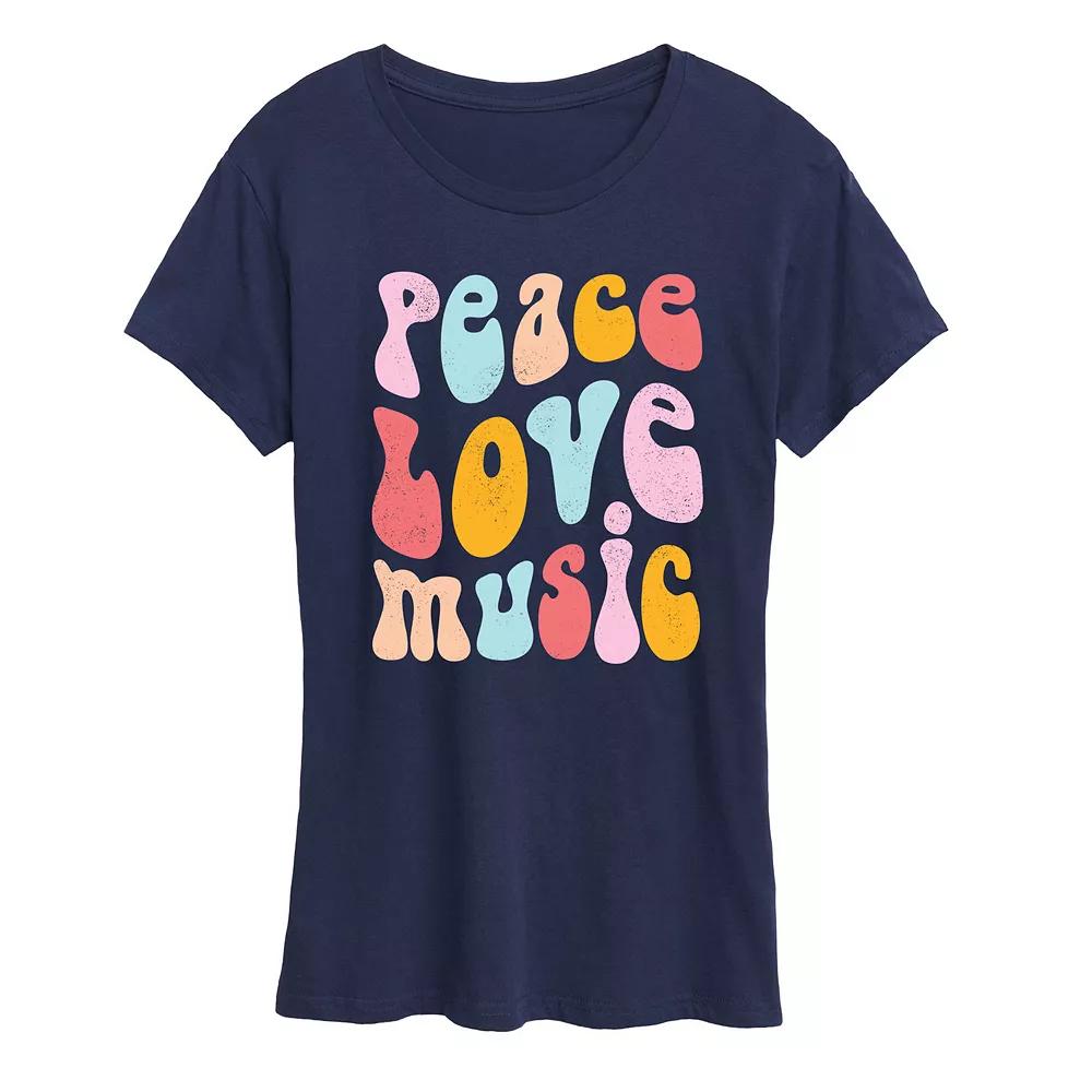 Women's Peace Love Music Distressed Graphic Tee,  Product Image