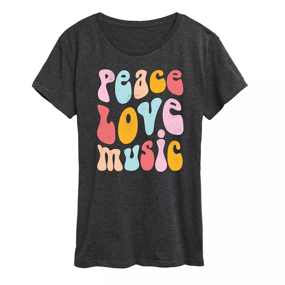 Women's Peace Love Music Distressed Graphic Tee,  Product Image