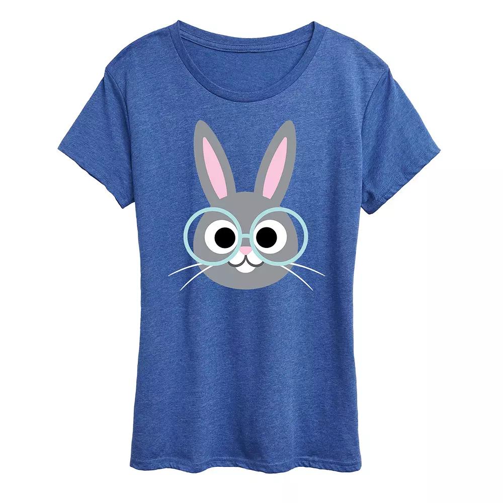 Women's Bunny Face Glasses Graphic Tee,  Product Image