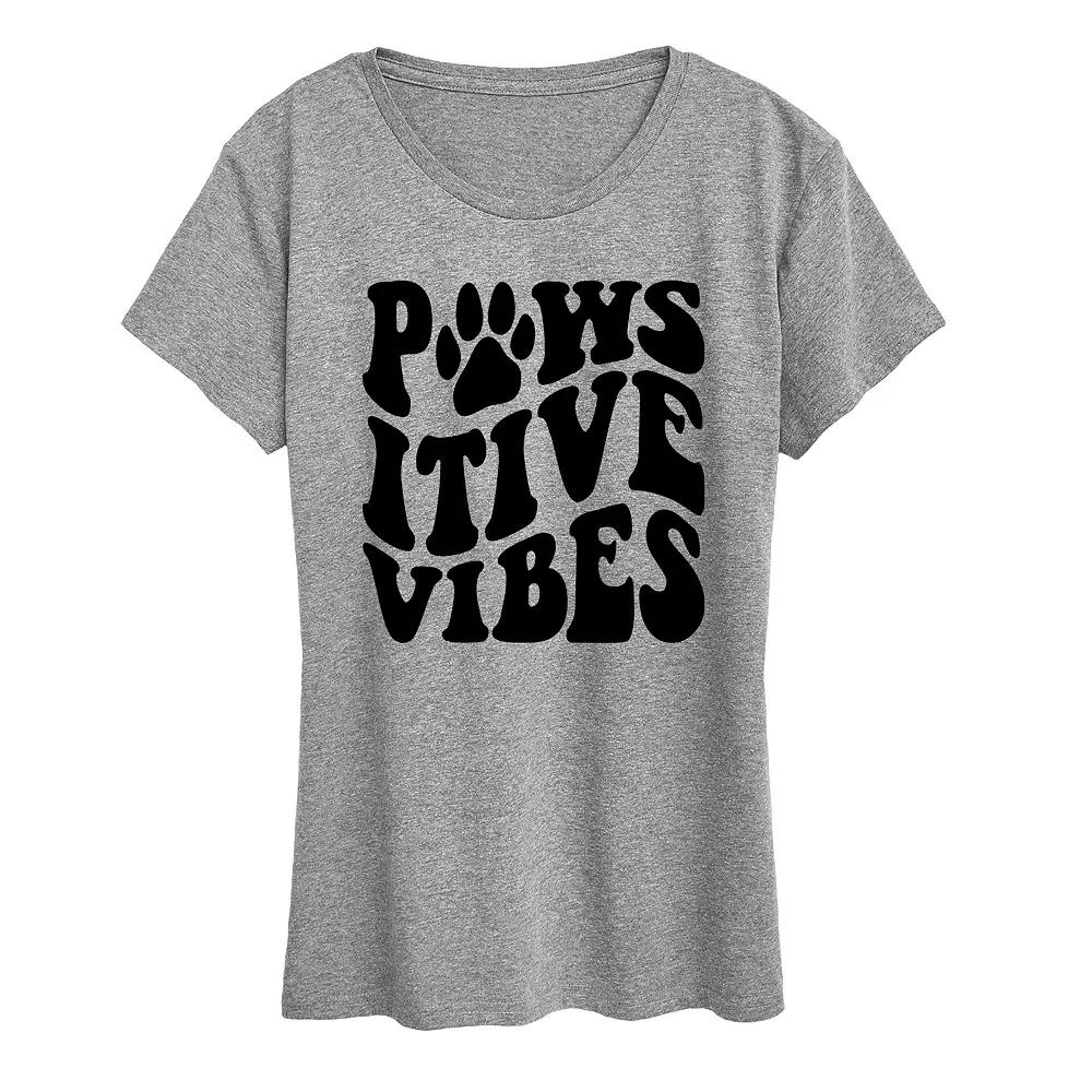 Women's Pawsitive Vibes Paw Print Graphic Tee, Girl's,  Product Image