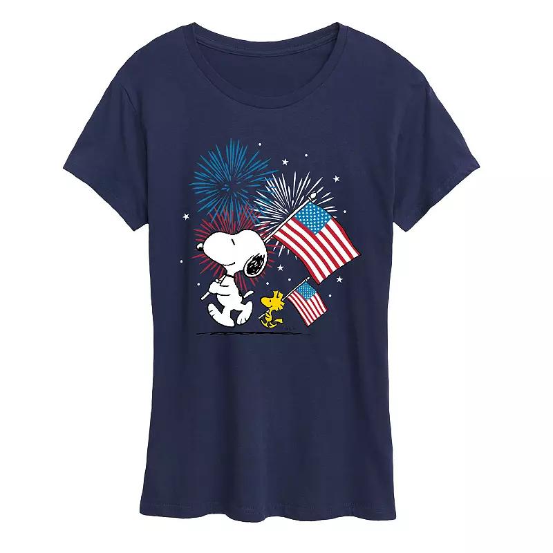 Women's Peanuts Snoopy & Woodstock USA Flags & Fireworks Graphic Tee,  Product Image