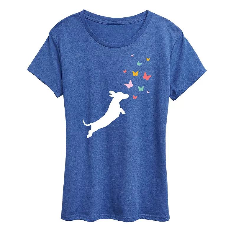 Women's Dachshund Chasing Butterflies Graphic Tee,  Product Image